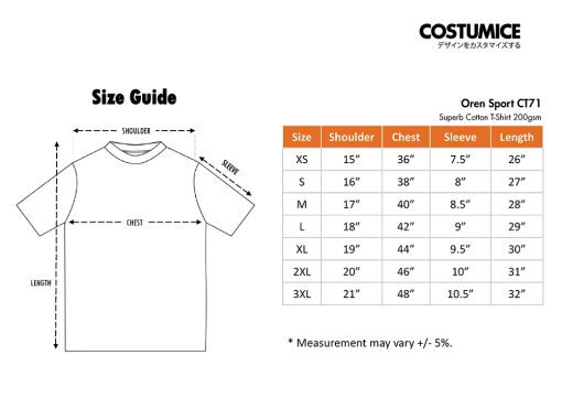 Oren Sport Ct71 Superb Cotton T-Shirt 200Gsm 2024 Size Information X Costumice Design