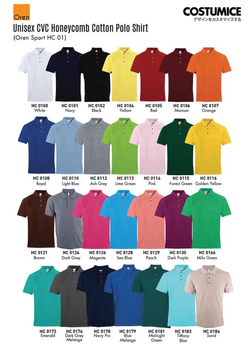 Oren Sport Hc01 Unisex Cvc Honeycomb Cotton Polo Shirt 2024 Color Options X Costumice Design