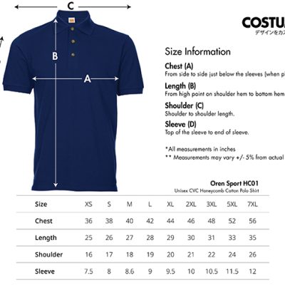 Oren Sport Hhc01 Unisex Cvc Honeycomb Cotton Polo Shirt 2024 Size Information X Costumice Design