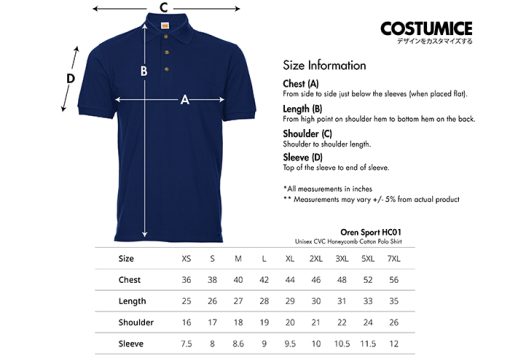 Oren Sport Hhc01 Unisex Cvc Honeycomb Cotton Polo Shirt 2024 Size Information X Costumice Design