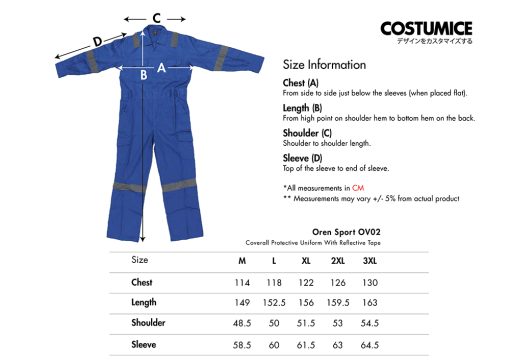 Oren Sport Ov02 Coverall Protective Uniform With Reflective Tape 2024 Color Options X Costumice Design