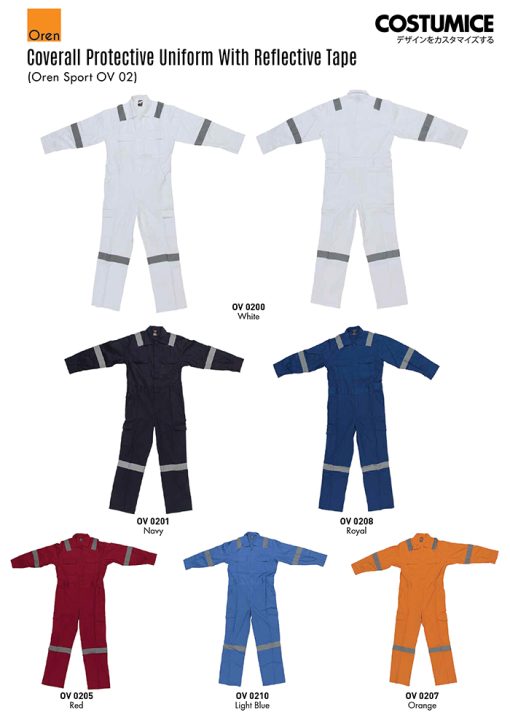 Oren Sport Ov02 Coverall Protective Uniform With Reflective Tape 2024 Color Options X Costumice Design