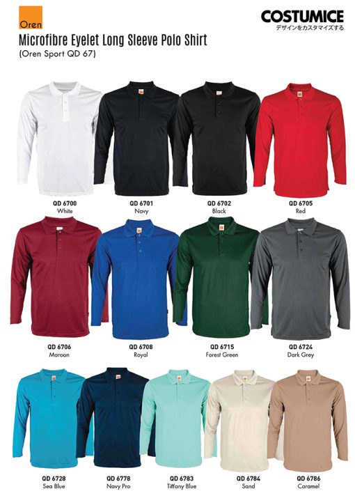 Oren Sport Qd 67 Microfibre Eyelet Long Sleeve Polo Shirt 2024 Color Options X Costumice Design