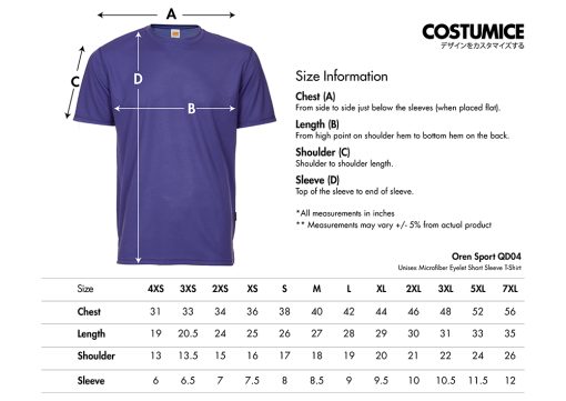 Oren-Sport-Qd04-Unisex-Microfiber-Eyelet-Short-Sleeve-T-Shirt-2024-Size-Information-X-Costumice-Design