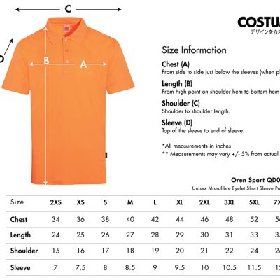 Oren-Sport-Qd06-Unisex-Microfibre-Eyelet-Short-Sleeve-Polo-2025-Size-Information-X-Costumice-Design