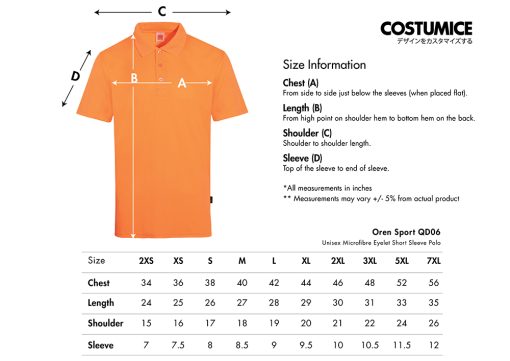 Oren-Sport-Qd06-Unisex-Microfibre-Eyelet-Short-Sleeve-Polo-2025-Size-Information-X-Costumice-Design