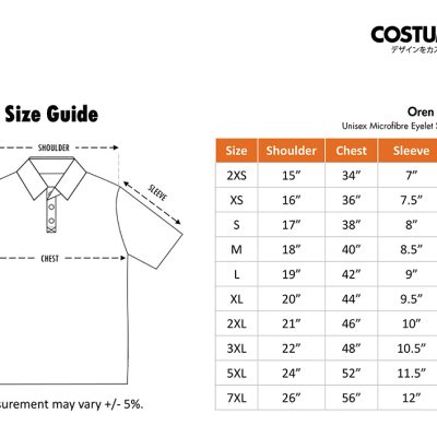 Oren-Sport-Qd06-Unisex-Microfibre-Eyelet-Short-Sleeve-Polo-2025-Size-Information-X-Costumice-Design