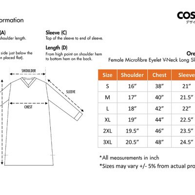 Oren Sport Sk05 Female Microfibre Eyelet V-Neck Long Sleeve Muslimah 160Gsm Size Information X Costumice Design