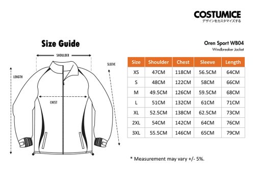 Oren Sport Wb04 Unisex Polyester Full Zip Windbreaker Jacket Size Information X Costumice Design