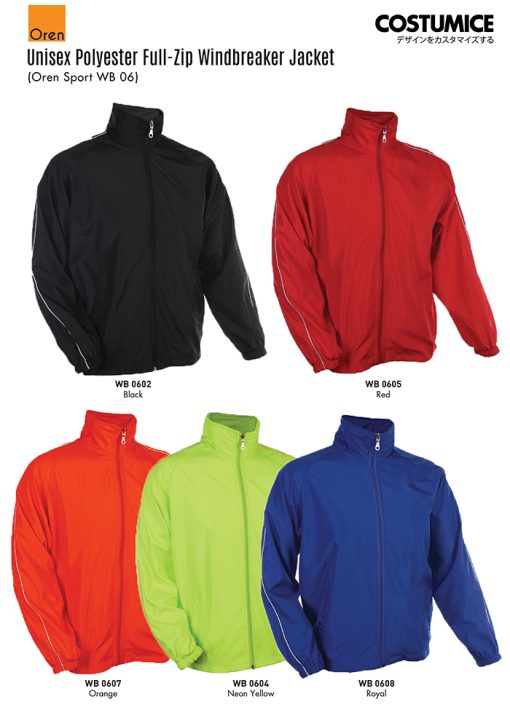 Oren Sport Wb06 Unisex Polyester Full-Zip Windbreaker Jacket 2025 Color Options X Costumice Design