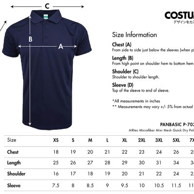 Pan-Basic-P-703-Airtec-Microfiber-Polo-2025-Size-Information-X-Costumice-Design