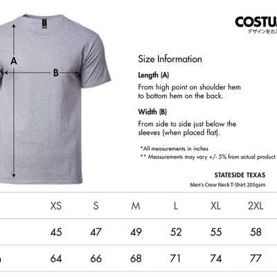Stateside-Texas-Mens-Crew-Neck-T-Shirt-205Gsm-2024-Size-Information-X-Costumice-Design