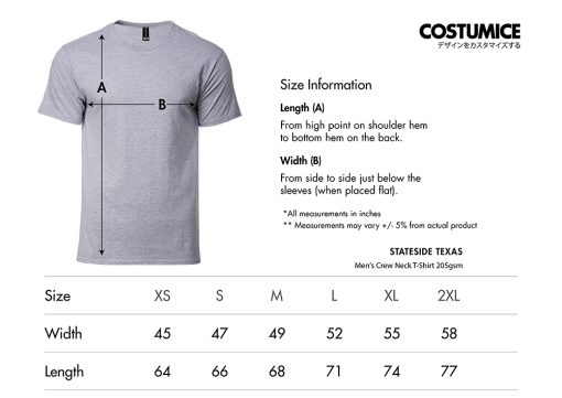 Stateside-Texas-Mens-Crew-Neck-T-Shirt-205Gsm-2024-Size-Information-X-Costumice-Design