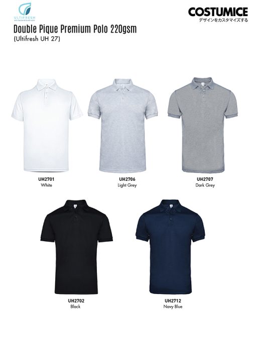 Ultifresh-Uh27-Double-Pique-Premium-Polo-220Gsm-2024-Color-Options-X-Costumice-Design Customized Premium Polo Shirt