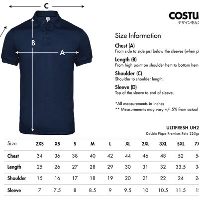 Ultifresh-Uh27-Double-Pique-Premium-Polo-220Gsm-2024-Size-Information-X-Costumice-Design