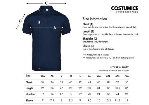 Ultifresh-Uh27-Double-Pique-Premium-Polo-220Gsm-2024-Size-Information-X-Costumice-Design