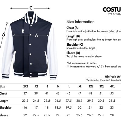 Ultifresh Uvj05 Varsity Jacket 2024 Size Information X Costumice Design