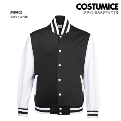 Costumice Design Varsity Jacket Polyester Spandex Blend Black White