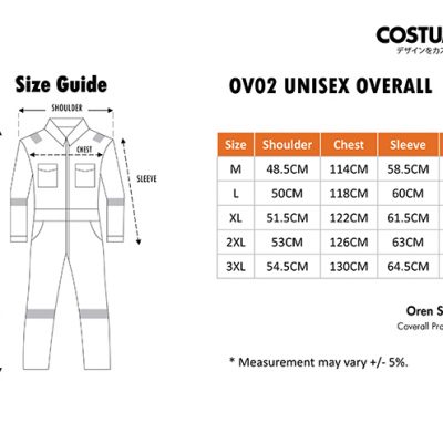 Costumice Design Coverall Protective Uniform Ov02 Size Information