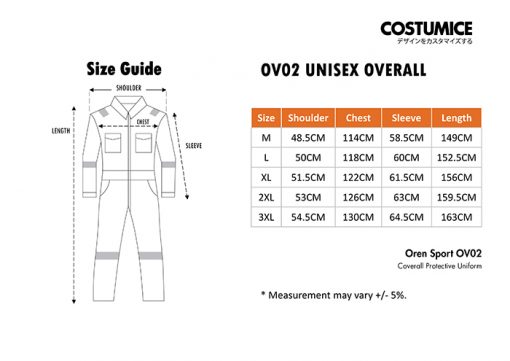 Costumice Design Coverall Protective Uniform Ov02 Size Information