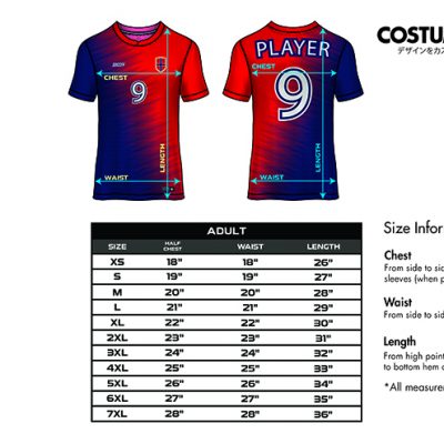 Adult Sublimation Printing Size Information Costumice Design
