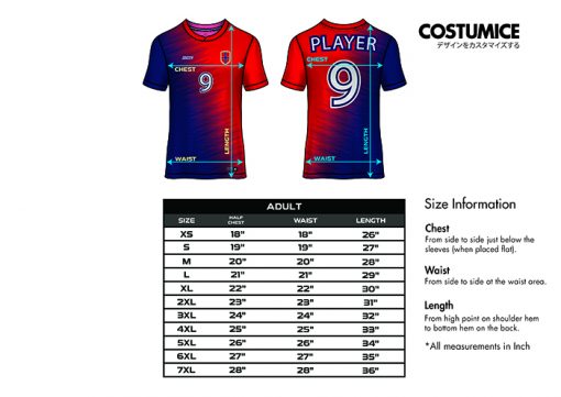 Adult Sublimation Printing Size Information Costumice Design