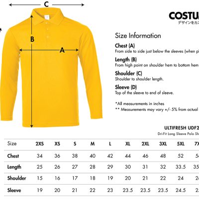 Ultifresh Udf27 Dri-Fit Long Sleeve Polo Shirt 2024 Size Information X Costumice Design