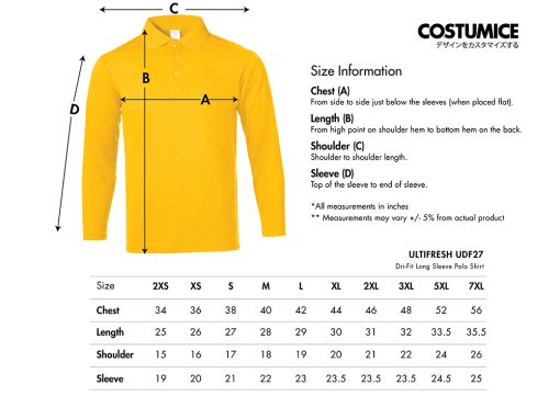 Ultifresh Udf27 Dri-Fit Long Sleeve Polo Shirt 2024 Size Information X Costumice Design