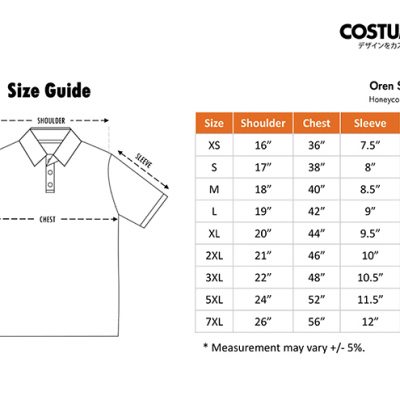 Costumice Design Honeycomb Cotton Polo Size Information 2023