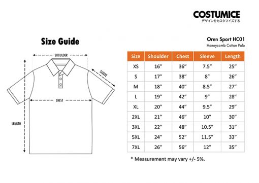 Costumice Design Honeycomb Cotton Polo Size Information 2023