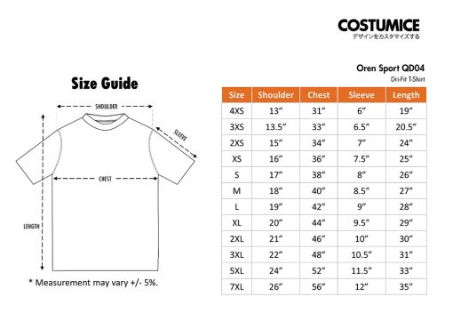 Costumice Design Dri Fit Tee Size Information 2024