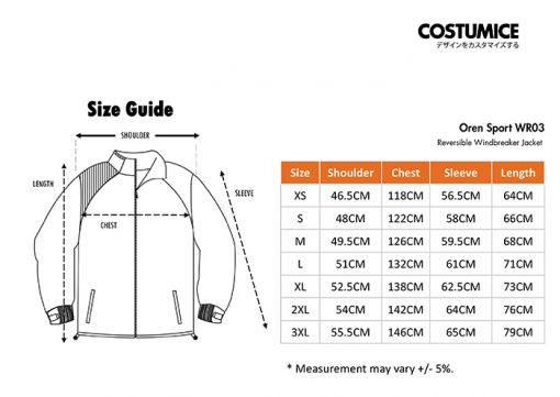 Costumice Design Reversible Windbreaker Jacket Wr03 Size Information 01