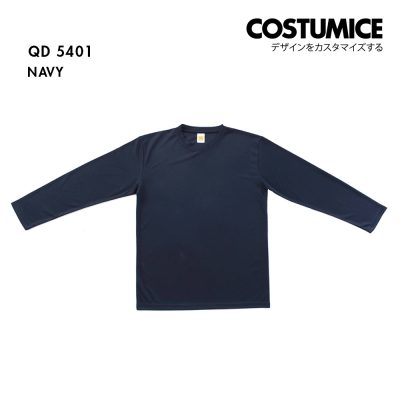 Qd54 Long Sleeve Dry Fit Round Neck T Shirt Costumice Design Navy