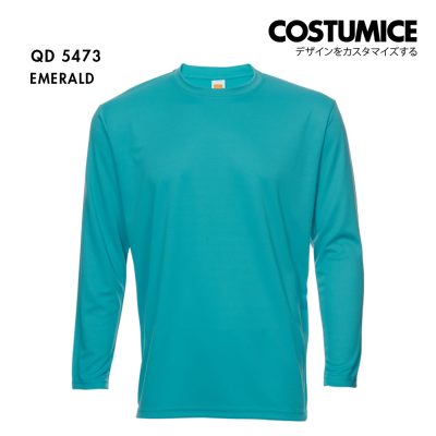 Qd54 Long Sleeve Dry Fit Round Neck T Shirt Costumice Design Emerald