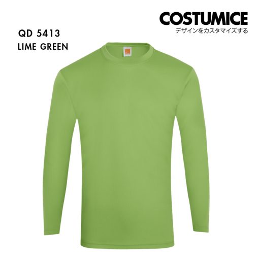 Qd54 Long Sleeve Dry Fit Round Neck T Shirt Costumice Design Lime Green