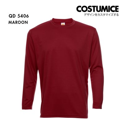 Qd54 Long Sleeve Dry Fit Round Neck T Shirt Costumice Design Maroon