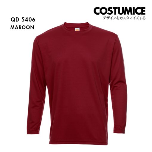 Qd54 Long Sleeve Dry Fit Round Neck T Shirt Costumice Design Maroon