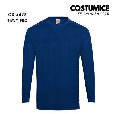 Qd54 Long Sleeve Dry Fit Round Neck T Shirt Costumice Design Navy Pro