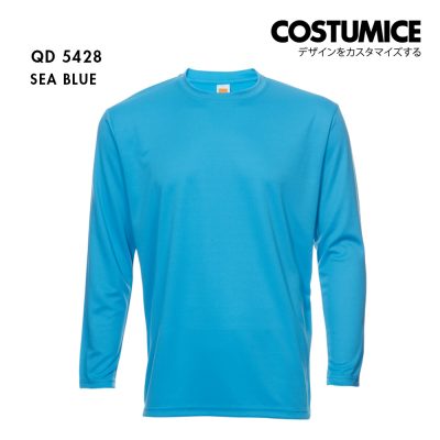 Qd54 Long Sleeve Dry Fit Round Neck T Shirt Costumice Design Sea Blue
