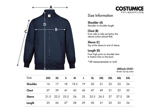 Costumice Design X Ultifresh Bomber Zip Up Jacket Size Information