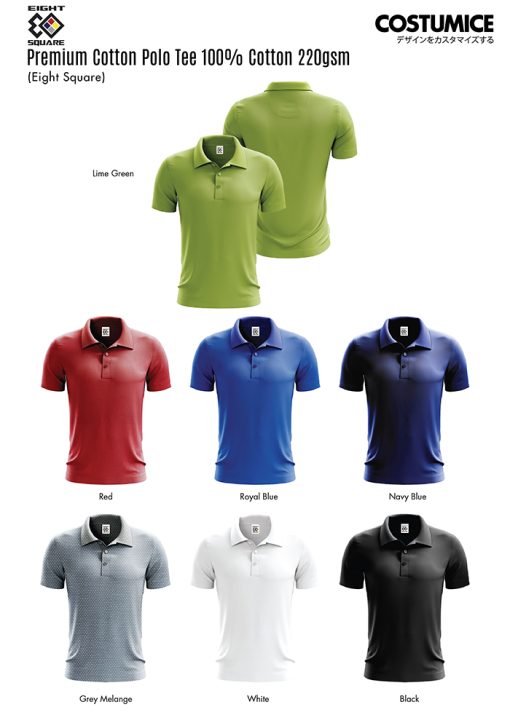 Eight Square Premium Cotton Polo Tee 100% Cotton 220Gsm 2024 Color Options X Costumice Design