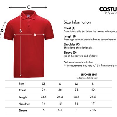 Lefonse Lf01 Ladies Lacoste Polo Shirt 210Gsm 2024 Size Info X Costumice Design