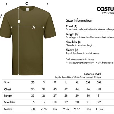 Lefonse-Rc06-Regular-Round-Neck-T-Shirt-Cotton-Interlock-220Gsm-2024-Size-Information-X-Costumice-Design
