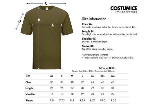 Lefonse-Rc06-Regular-Round-Neck-T-Shirt-Cotton-Interlock-220Gsm-2024-Size-Information-X-Costumice-Design
