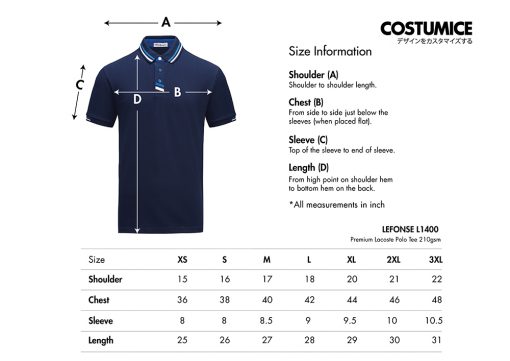 Premium Lacoste Polo Tee 210Gsm L1400 Size Information Costumice Design X Lefonse 01