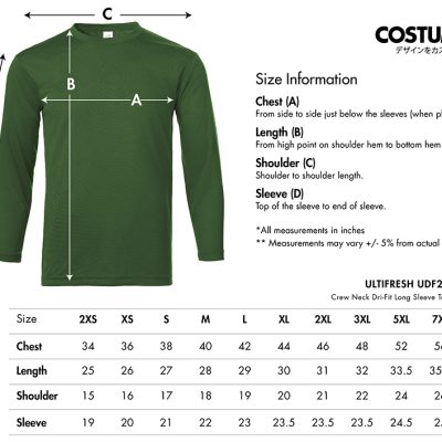 Ultifresh Udf26 Crew Neck Dri-Fit Long Sleeve Tee 2024 Size Information X Costumice Design