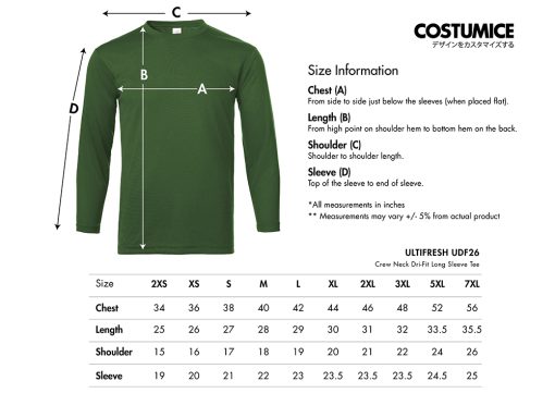 Ultifresh Udf26 Crew Neck Dri-Fit Long Sleeve Tee 2024 Size Information X Costumice Design