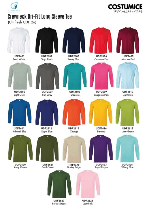 Ultifresh Udf26 Crewneck Dri-Fit Long Sleeve Tee 2024 Color Options X Costumice Design