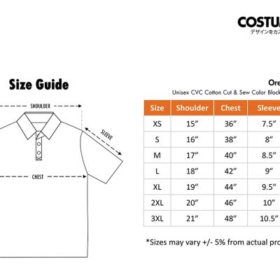 Unisex Cvc Cotton Cut Sew Color Block Short Sleeve Polo Costumice Design X Oren Sport Hc27 Size Information