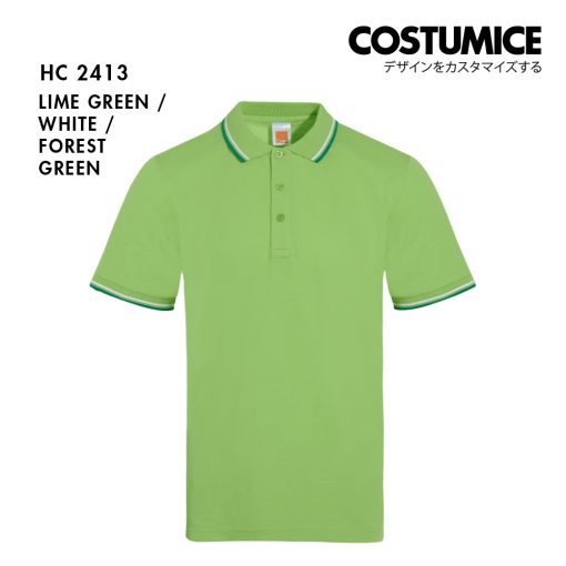 Unisex Cvc Cotton Tipped Collar Cuff Short Sleeve Polo Shirt Costumice Design X Oren Hc24 Lime Green F